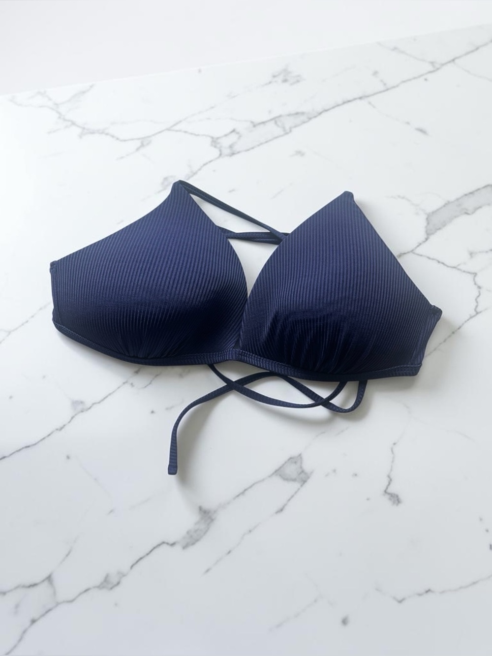 Malibu Navy Ribbed Triangle Swim Top